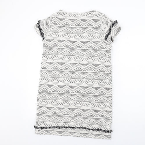 NEXT Womens White Geometric Cotton A-Line Size 14 Round Neck Pullover