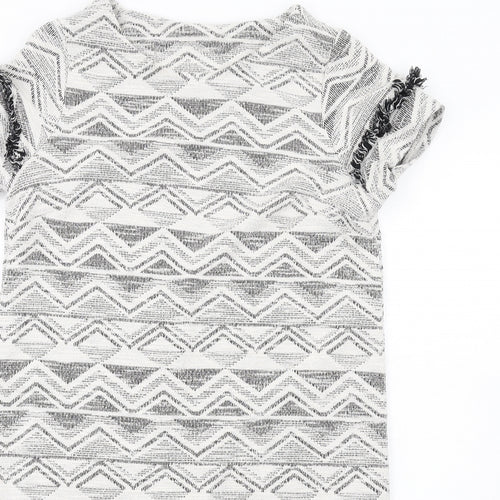 NEXT Womens White Geometric Cotton A-Line Size 14 Round Neck Pullover