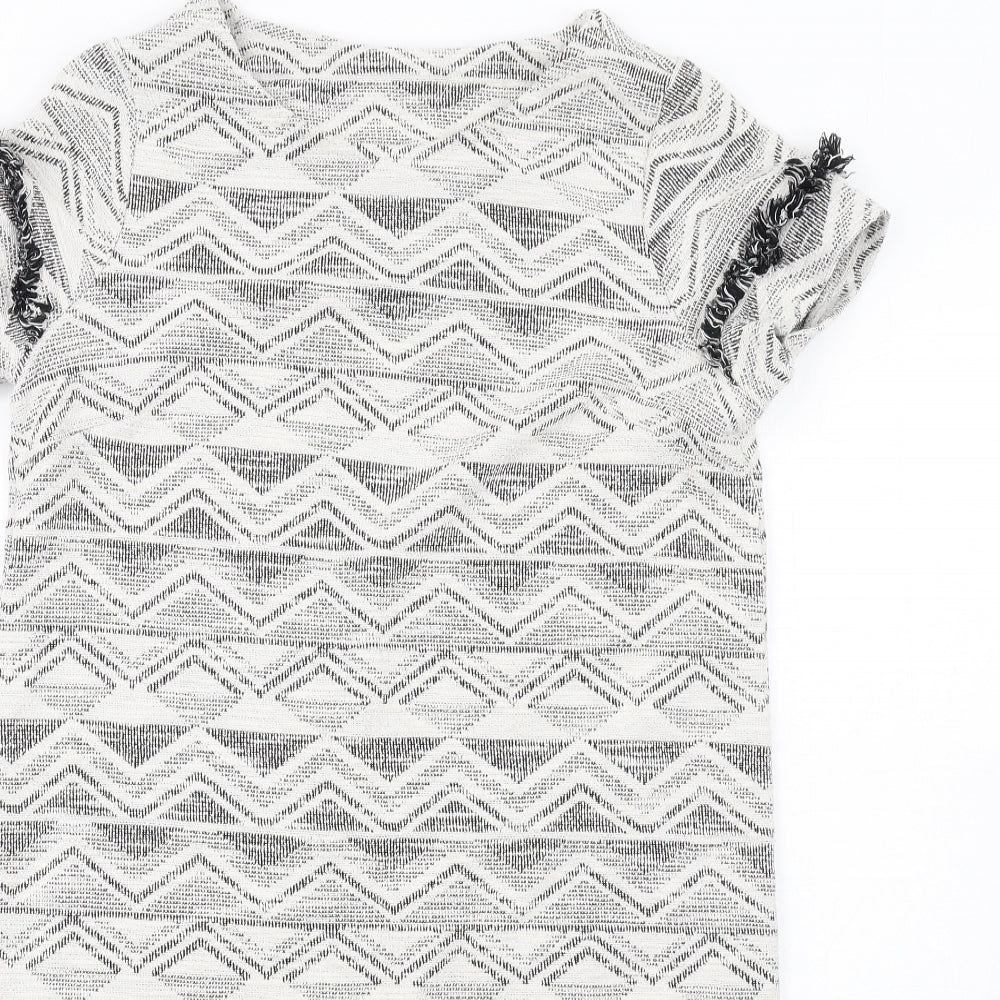 NEXT Womens White Geometric Cotton A-Line Size 14 Round Neck Pullover