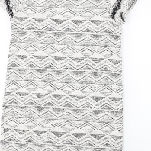 NEXT Womens White Geometric Cotton A-Line Size 14 Round Neck Pullover