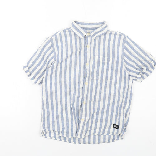 Zara Boys Blue Striped Cotton Basic Button-Up Size 8 Years Collared Button