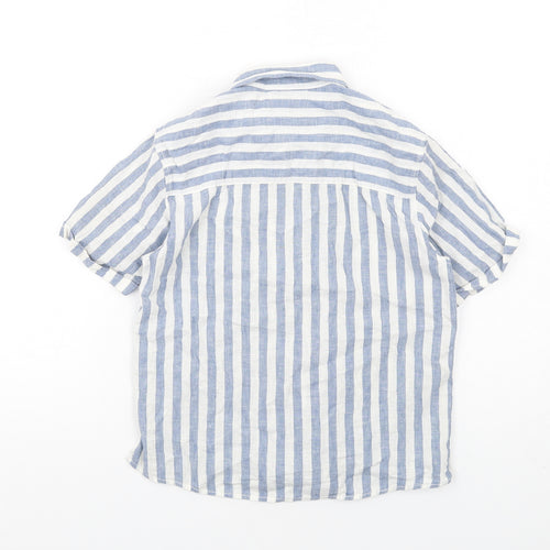 Zara Boys Blue Striped Cotton Basic Button-Up Size 8 Years Collared Button