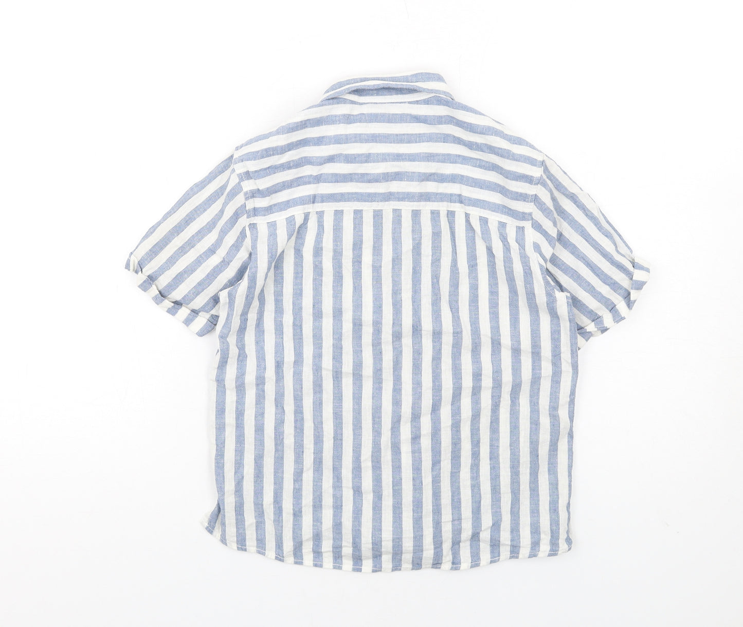 Zara Boys Blue Striped Cotton Basic Button-Up Size 8 Years Collared Button