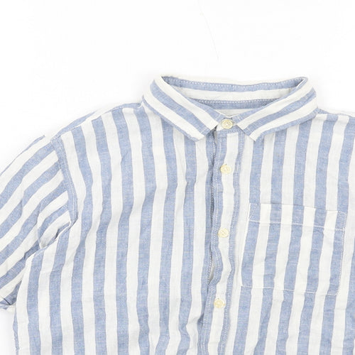 Zara Boys Blue Striped Cotton Basic Button-Up Size 8 Years Collared Button