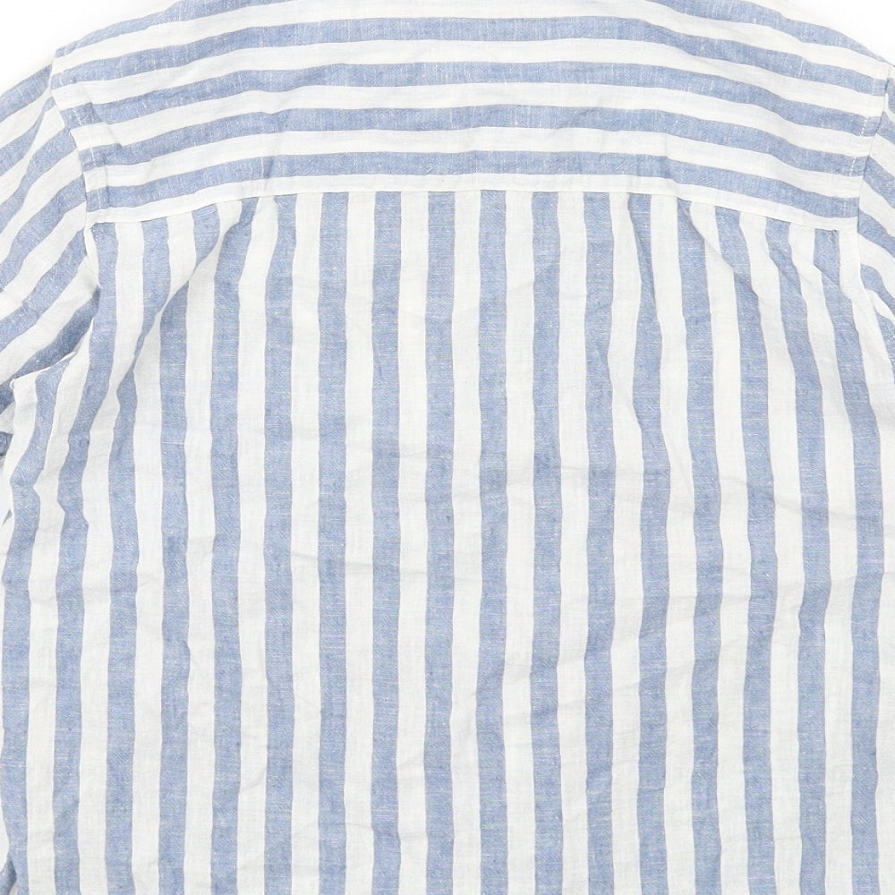 Zara Boys Blue Striped Cotton Basic Button-Up Size 8 Years Collared Button