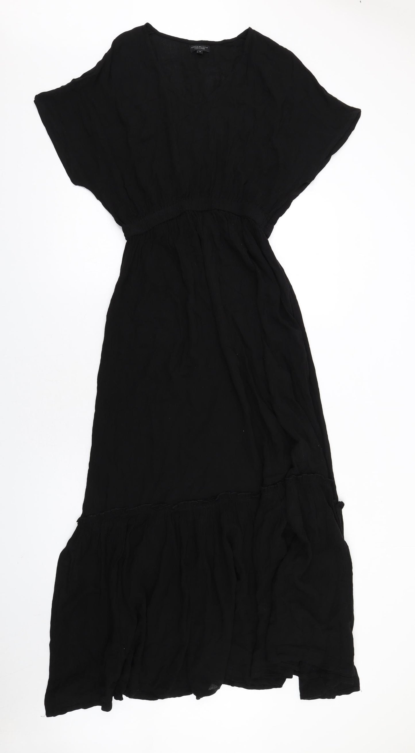 South Beach Womens Black Viscose A-Line Size 8 V-Neck Pullover