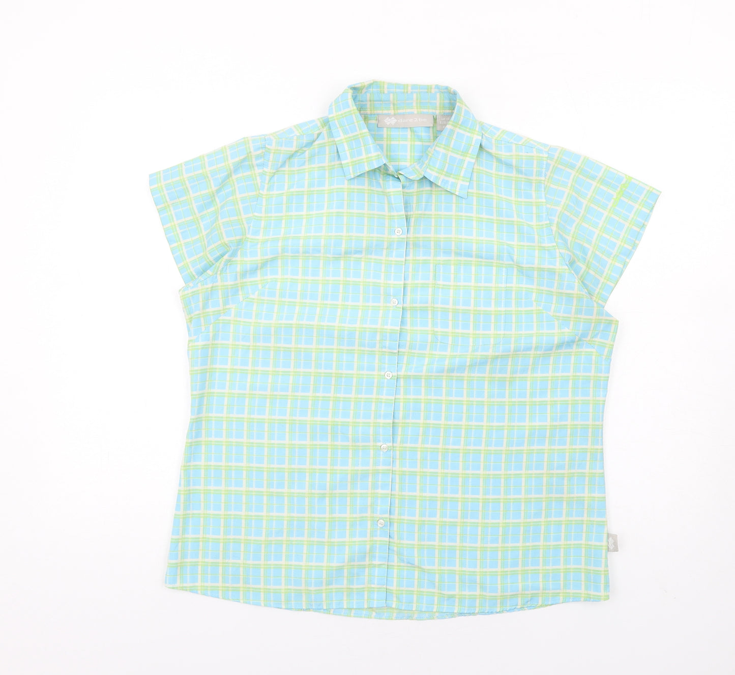 Dare 2B Womens Blue Plaid Polyester Basic Button-Up Size 16 Collared