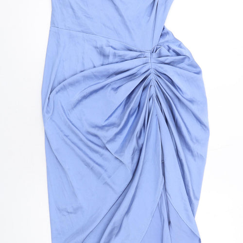 Quiz Womens Blue Polyester Bodycon Size 12 Cowl Neck Zip - Ruched Chain Straps