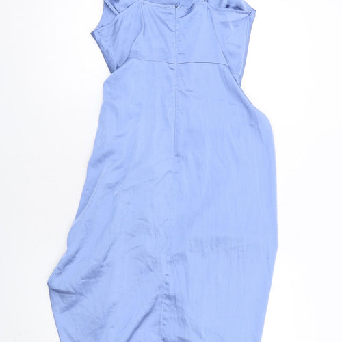 Quiz Womens Blue Polyester Bodycon Size 12 Cowl Neck Zip - Ruched Chain Straps