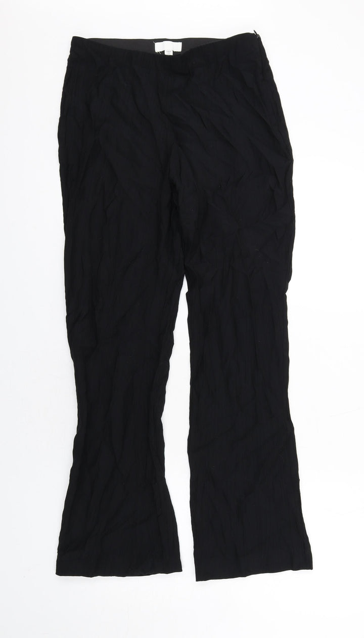 H&M Womens Black Viscose Trousers Size 12 L31 in Regular Zip