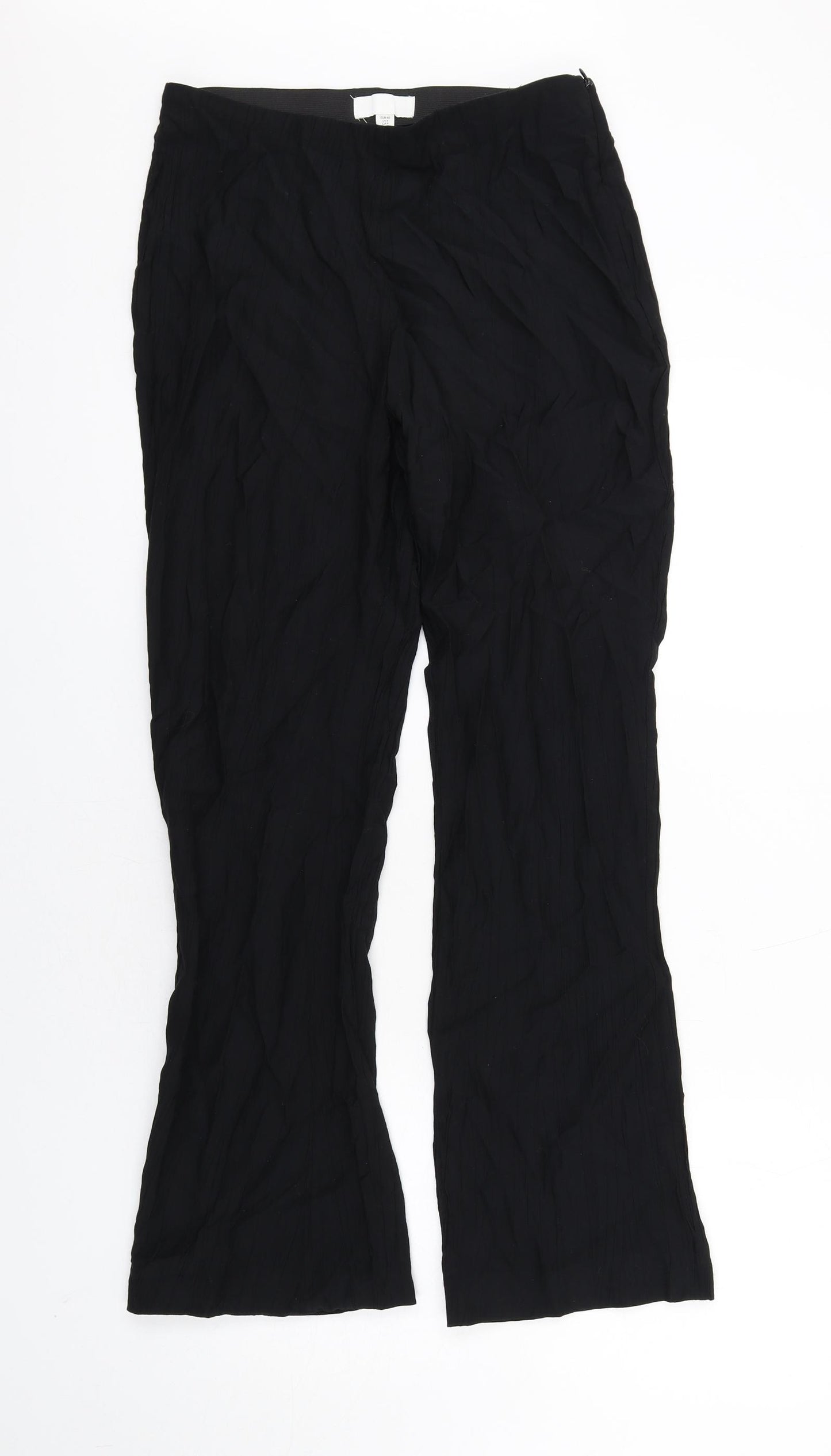 H&M Womens Black Viscose Trousers Size 12 L31 in Regular Zip