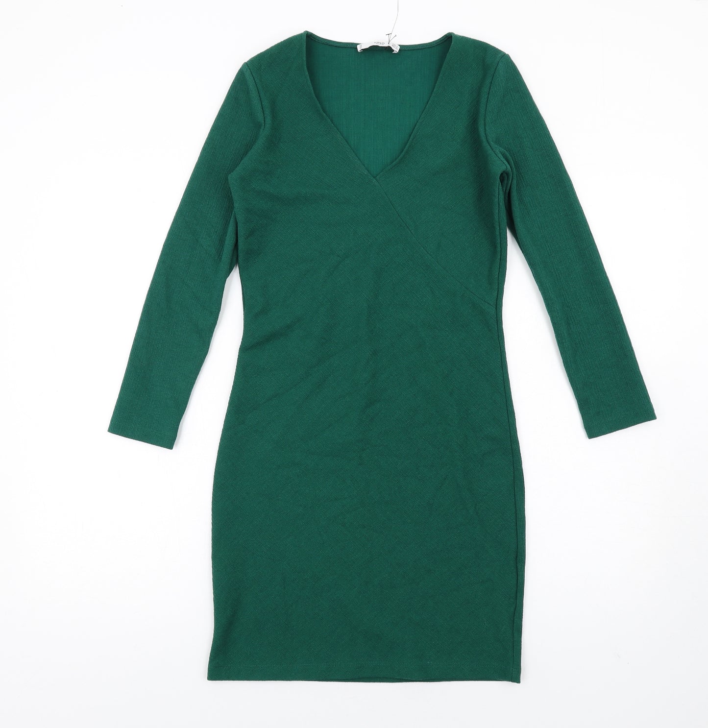 Mango Womens Green Polyester Bodycon Size S V-Neck Pullover
