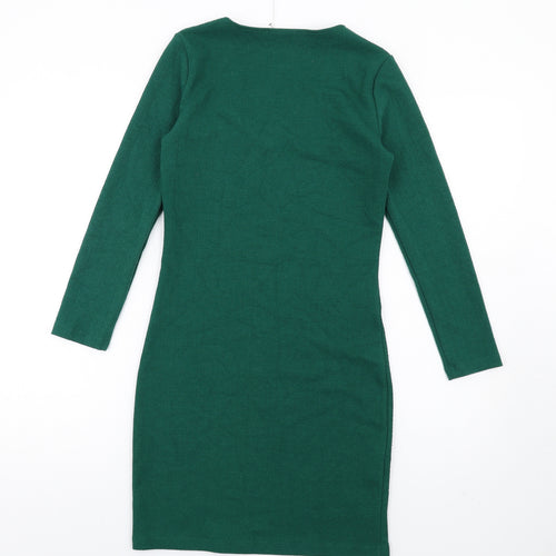 Mango Womens Green Polyester Bodycon Size S V-Neck Pullover