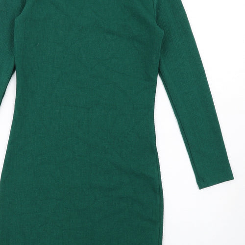 Mango Womens Green Polyester Bodycon Size S V-Neck Pullover