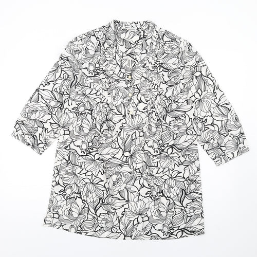 Damart Womens White Floral Polyester Basic Blouse Size 10 V-Neck