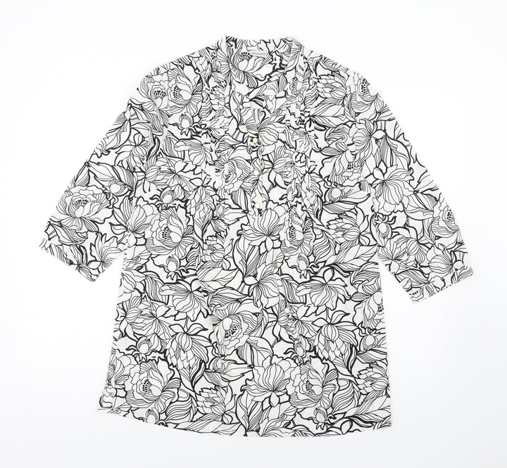 Damart Womens White Floral Polyester Basic Blouse Size 10 V-Neck