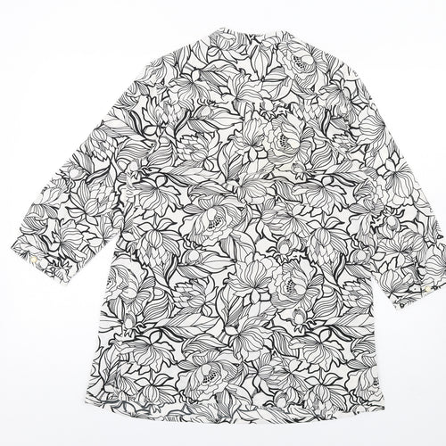Damart Womens White Floral Polyester Basic Blouse Size 10 V-Neck