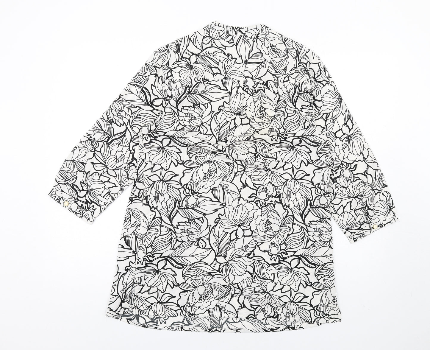 Damart Womens White Floral Polyester Basic Blouse Size 10 V-Neck