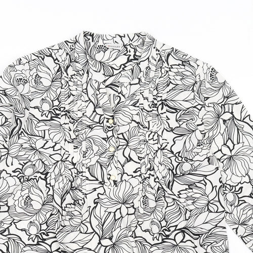 Damart Womens White Floral Polyester Basic Blouse Size 10 V-Neck