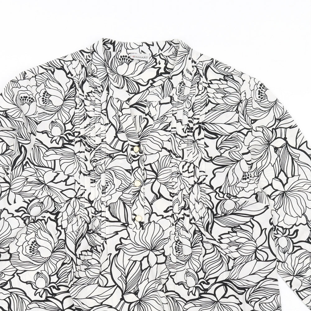 Damart Womens White Floral Polyester Basic Blouse Size 10 V-Neck