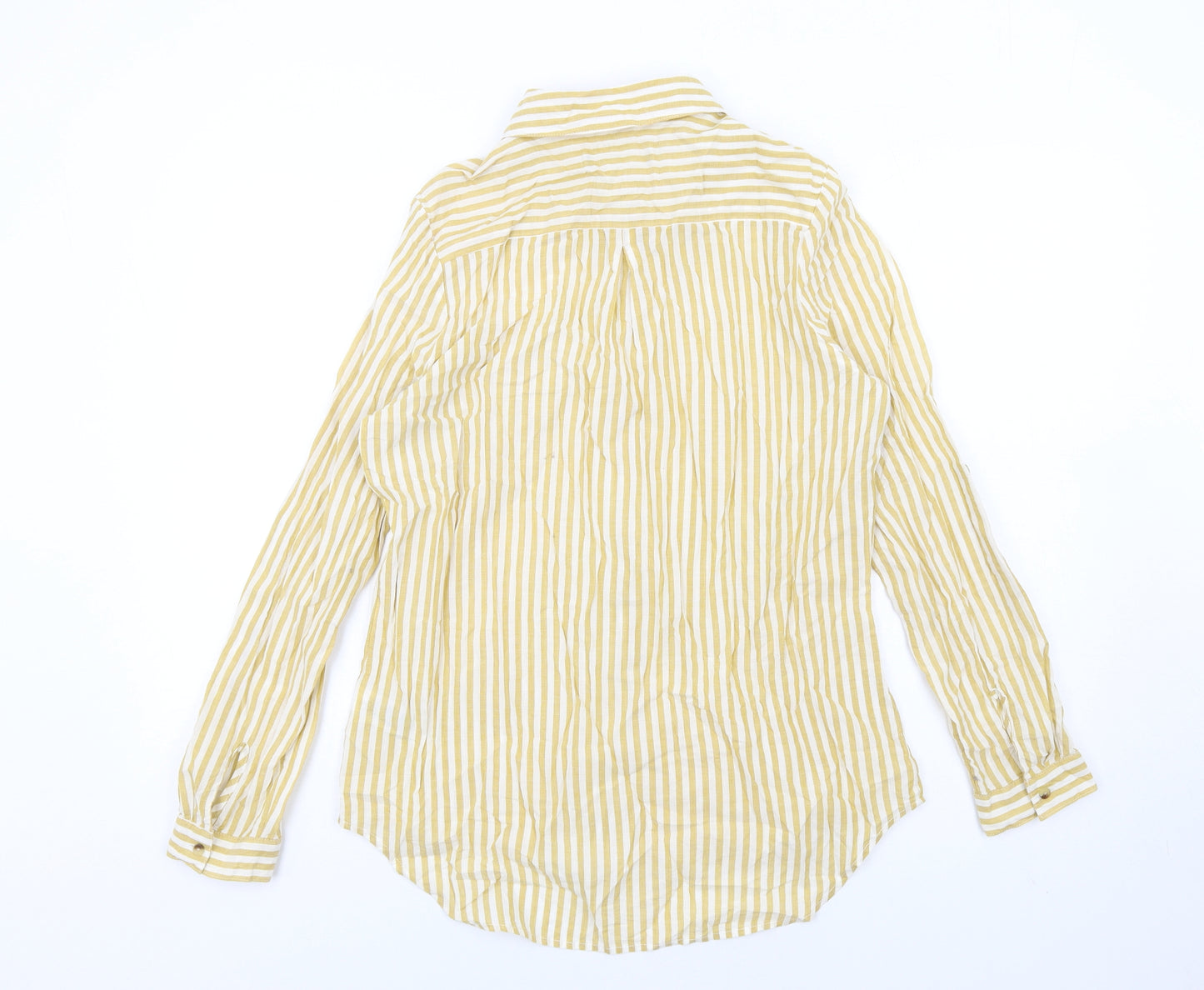 Marks and Spencer Womens Yellow Striped Cotton Basic Button-Up Size 12 Collared