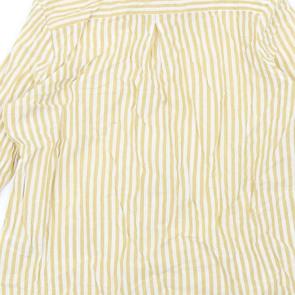 Marks and Spencer Womens Yellow Striped Cotton Basic Button-Up Size 12 Collared