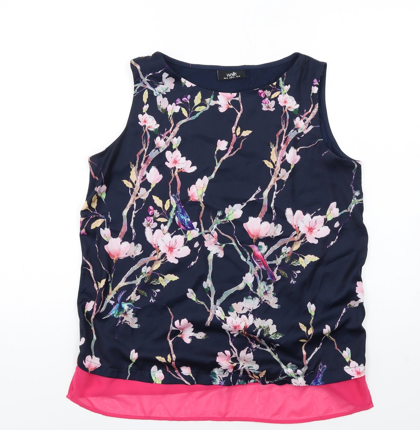 Wallis Womens Blue Floral Polyester Basic Tank Size 14 Round Neck