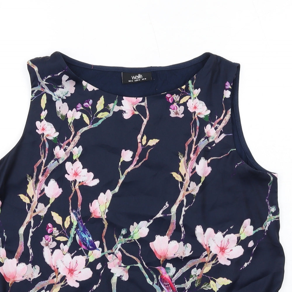Wallis Womens Blue Floral Polyester Basic Tank Size 14 Round Neck