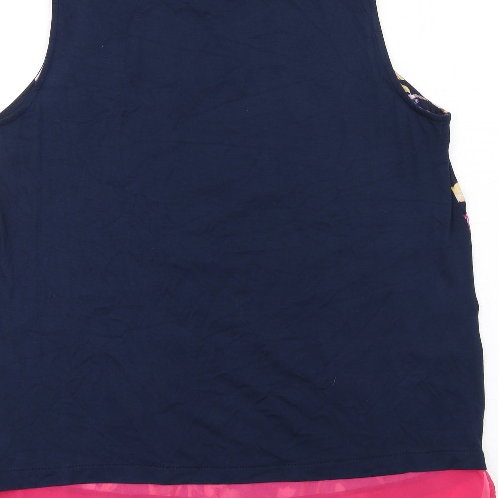 Wallis Womens Blue Floral Polyester Basic Tank Size 14 Round Neck