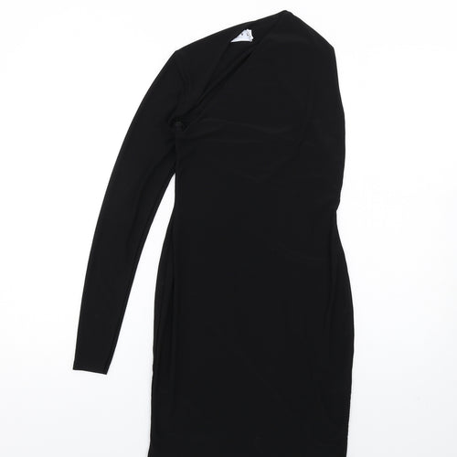 Club L Womens Black Polyester Bodycon Size 8 One Shoulder Pullover - Asymmetric Neckline