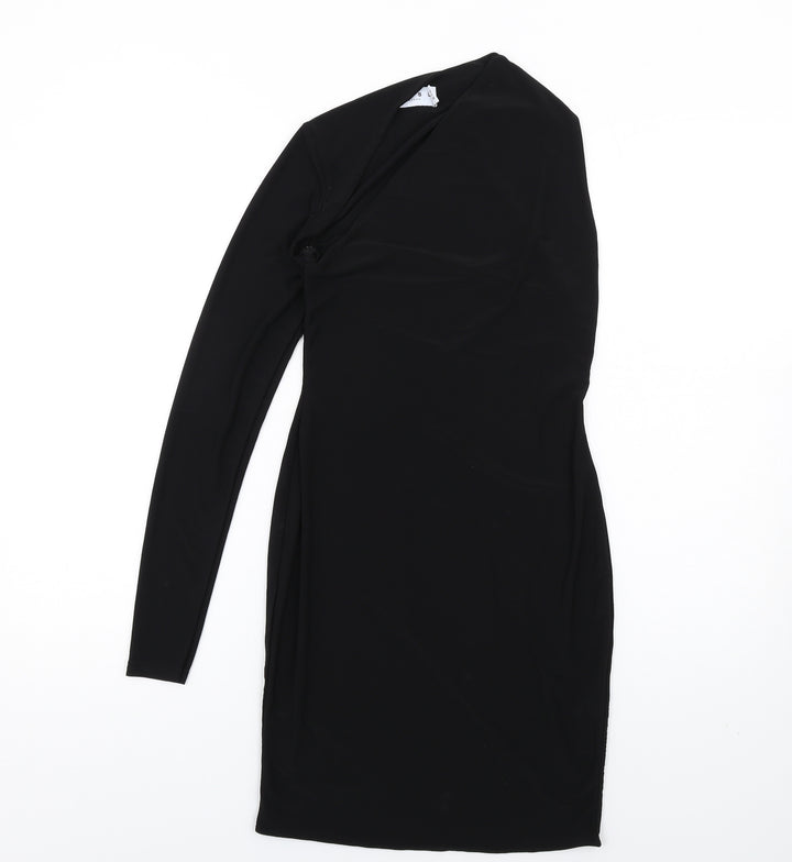Club L Womens Black Polyester Bodycon Size 8 One Shoulder Pullover - Asymmetric Neckline