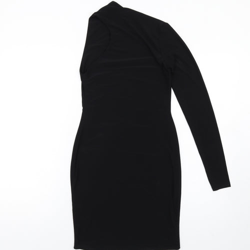 Club L Womens Black Polyester Bodycon Size 8 One Shoulder Pullover - Asymmetric Neckline