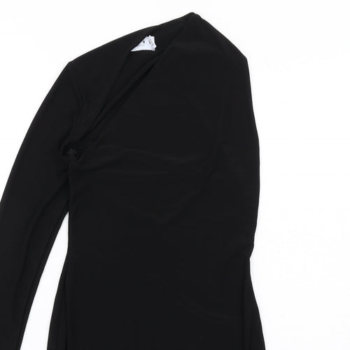 Club L Womens Black Polyester Bodycon Size 8 One Shoulder Pullover - Asymmetric Neckline
