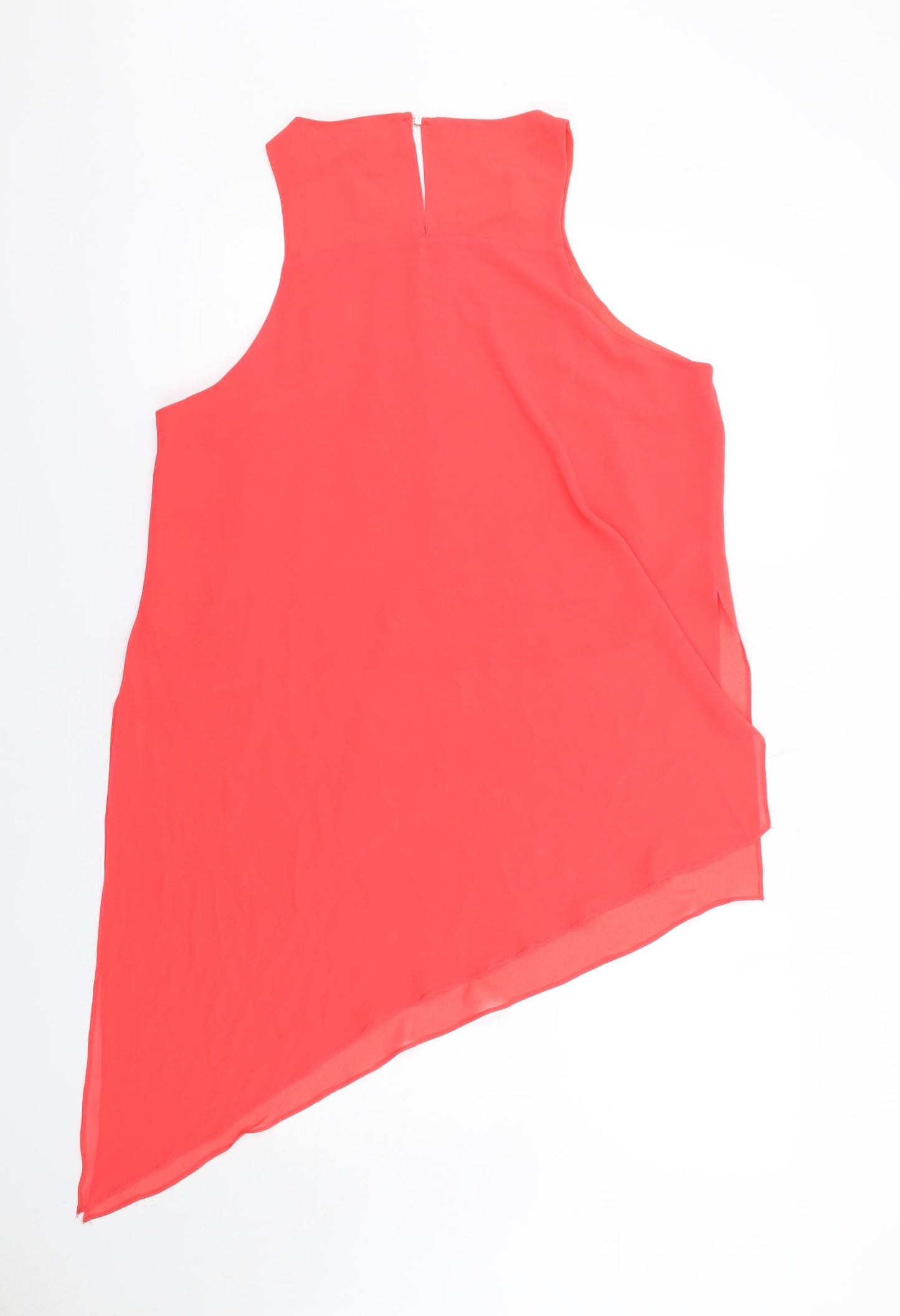 River Island Womens Red Polyester Basic Blouse Size 14 Round Neck - Asymmetric Hem, Sheer