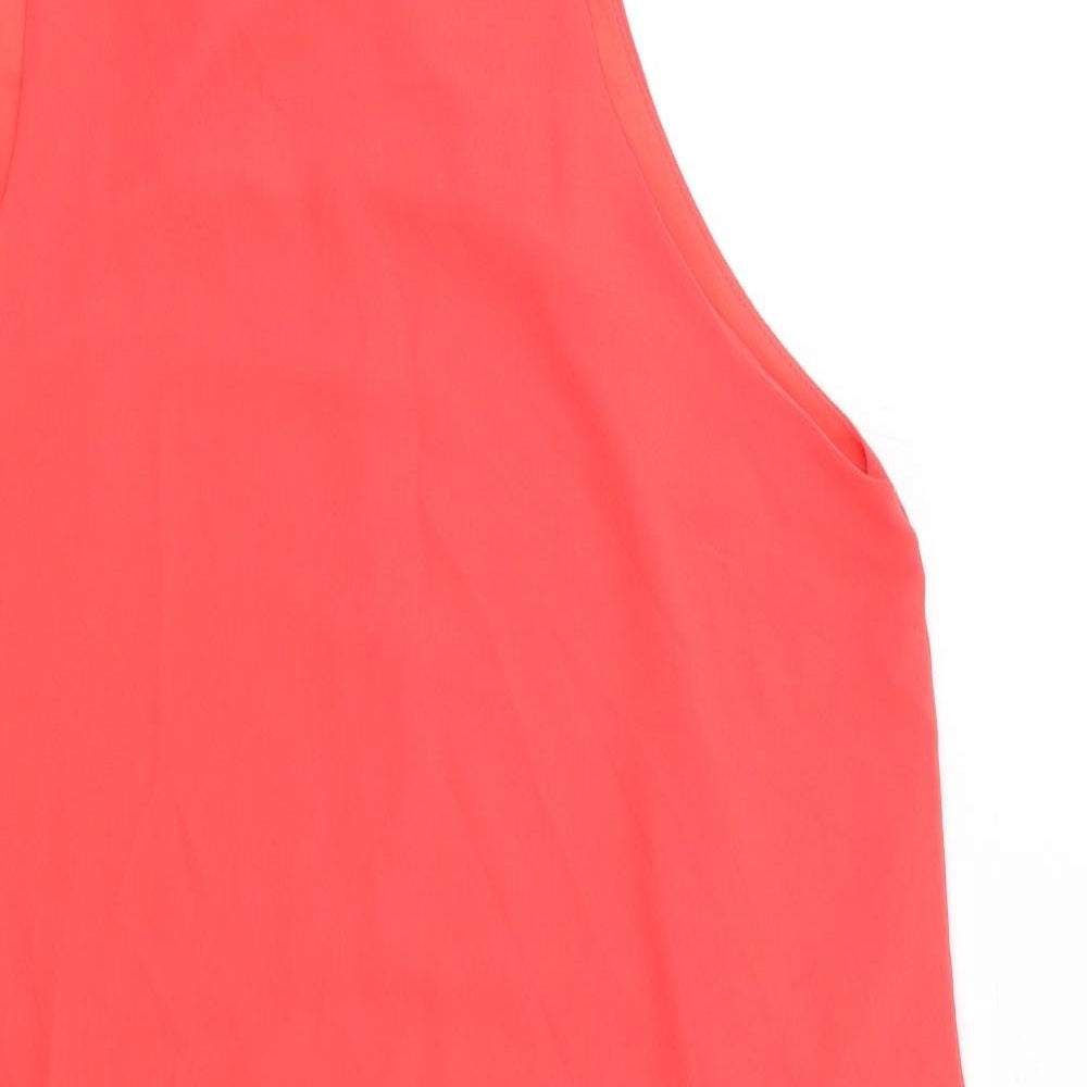 River Island Womens Red Polyester Basic Blouse Size 14 Round Neck - Asymmetric Hem, Sheer