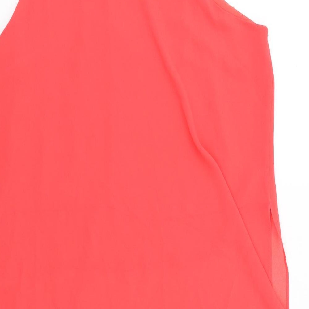 River Island Womens Red Polyester Basic Blouse Size 14 Round Neck - Asymmetric Hem, Sheer