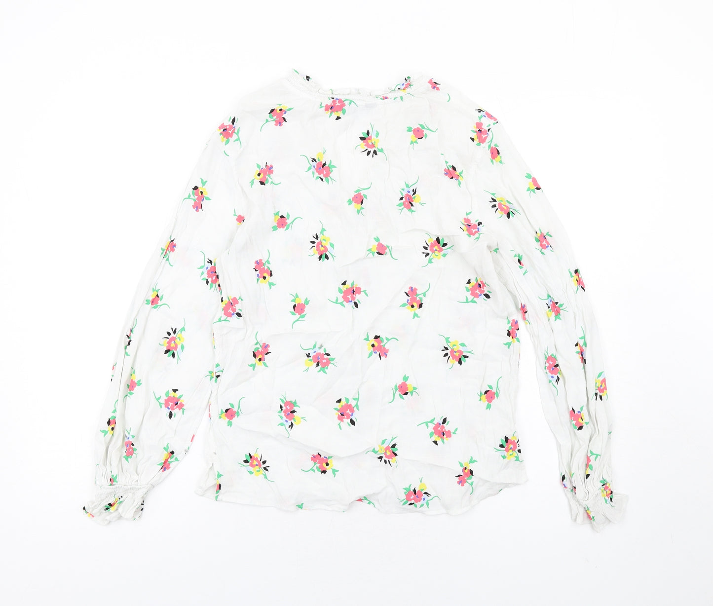 Marks and Spencer Womens White Floral Viscose Basic Blouse Size 12 V-Neck