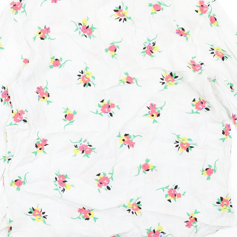 Marks and Spencer Womens White Floral Viscose Basic Blouse Size 12 V-Neck