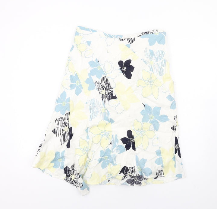 Principles Womens Multicoloured Floral Linen A-Line Skirt Size 12 Zip