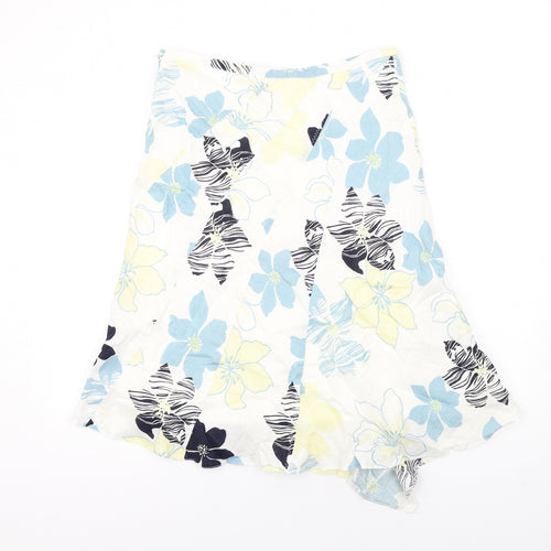 Principles Womens Multicoloured Floral Linen A-Line Skirt Size 12 Zip