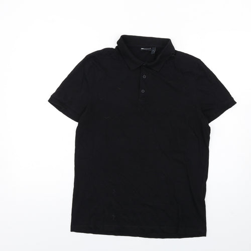 ASOS Mens Black Cotton Polo Size M Collared Button