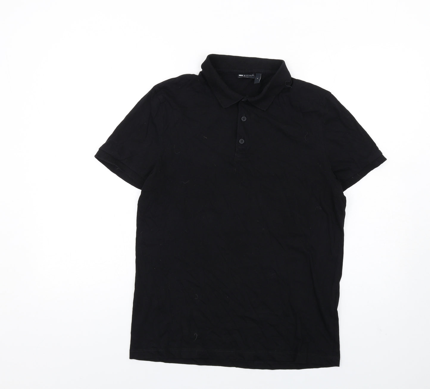 ASOS Mens Black Cotton Polo Size M Collared Button