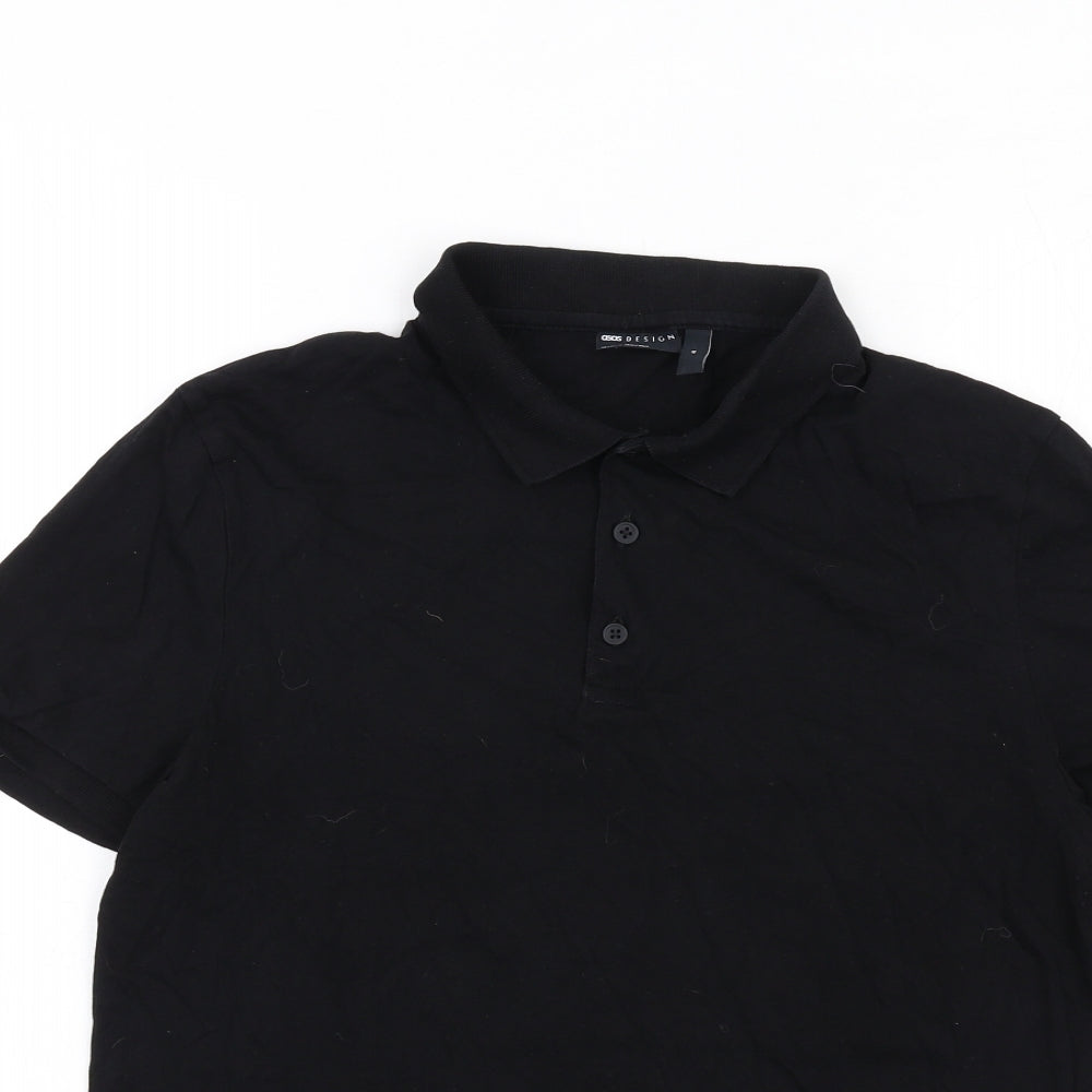 ASOS Mens Black Cotton Polo Size M Collared Button