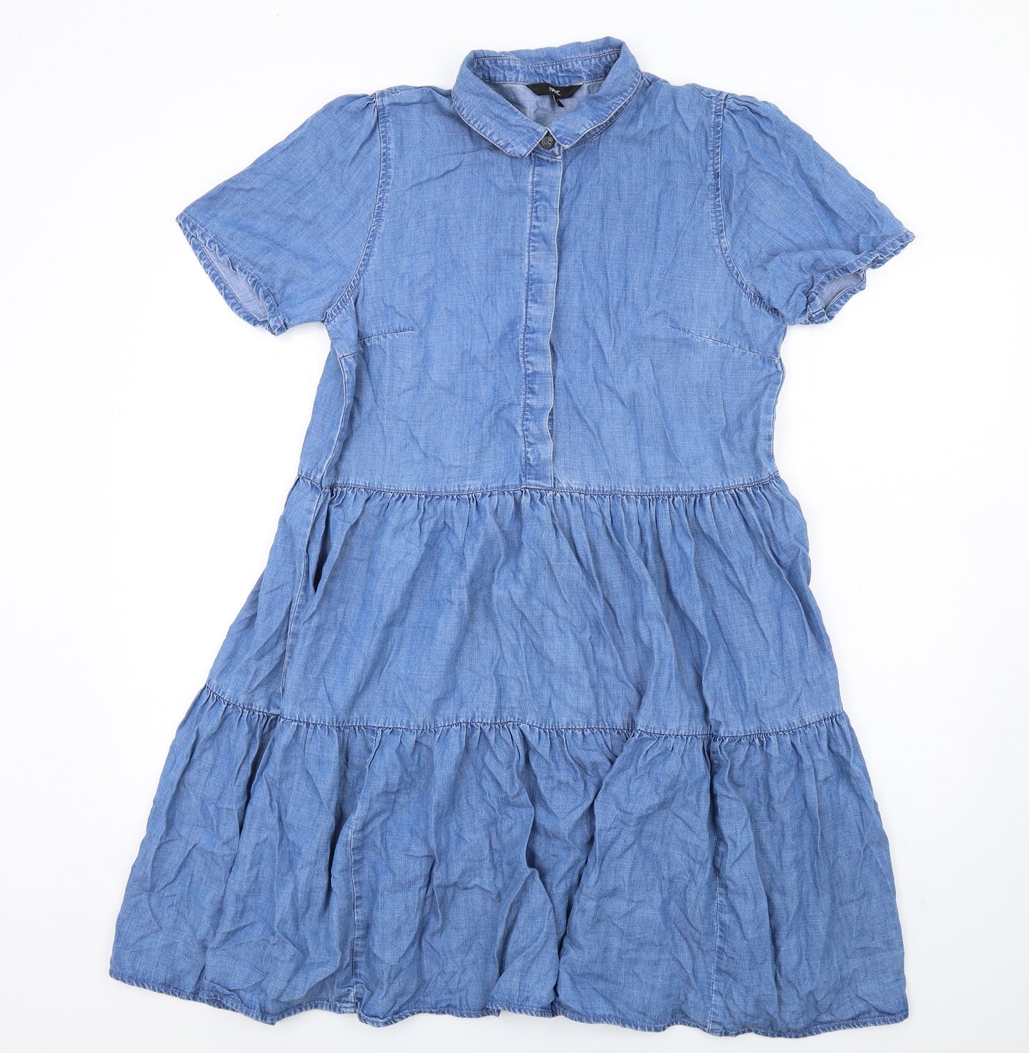 NEXT Womens Blue Lyocell Shirt Dress Size 12 Collared Button