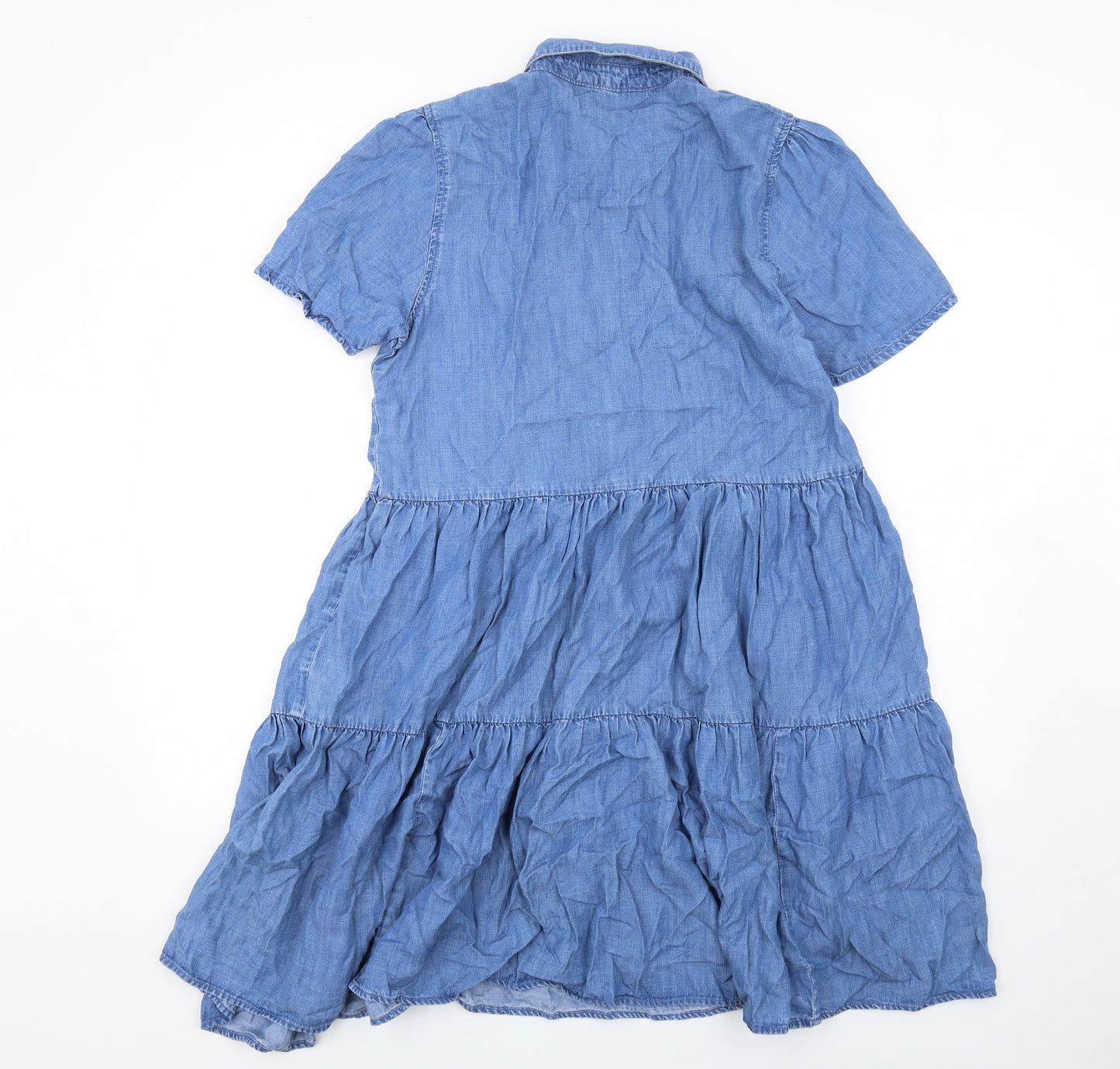 NEXT Womens Blue Lyocell Shirt Dress Size 12 Collared Button