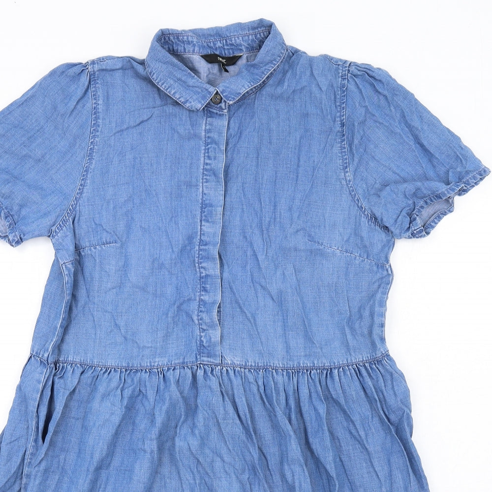 NEXT Womens Blue Lyocell Shirt Dress Size 12 Collared Button