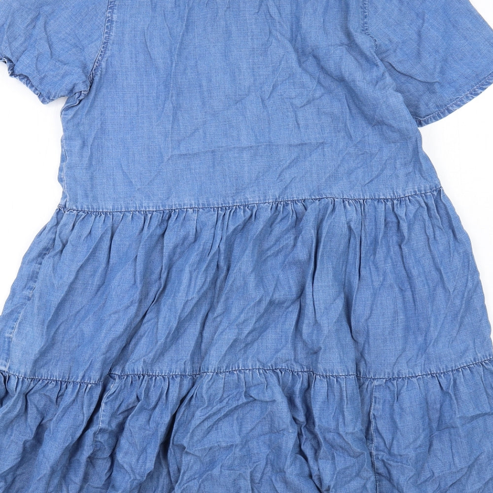 NEXT Womens Blue Lyocell Shirt Dress Size 12 Collared Button