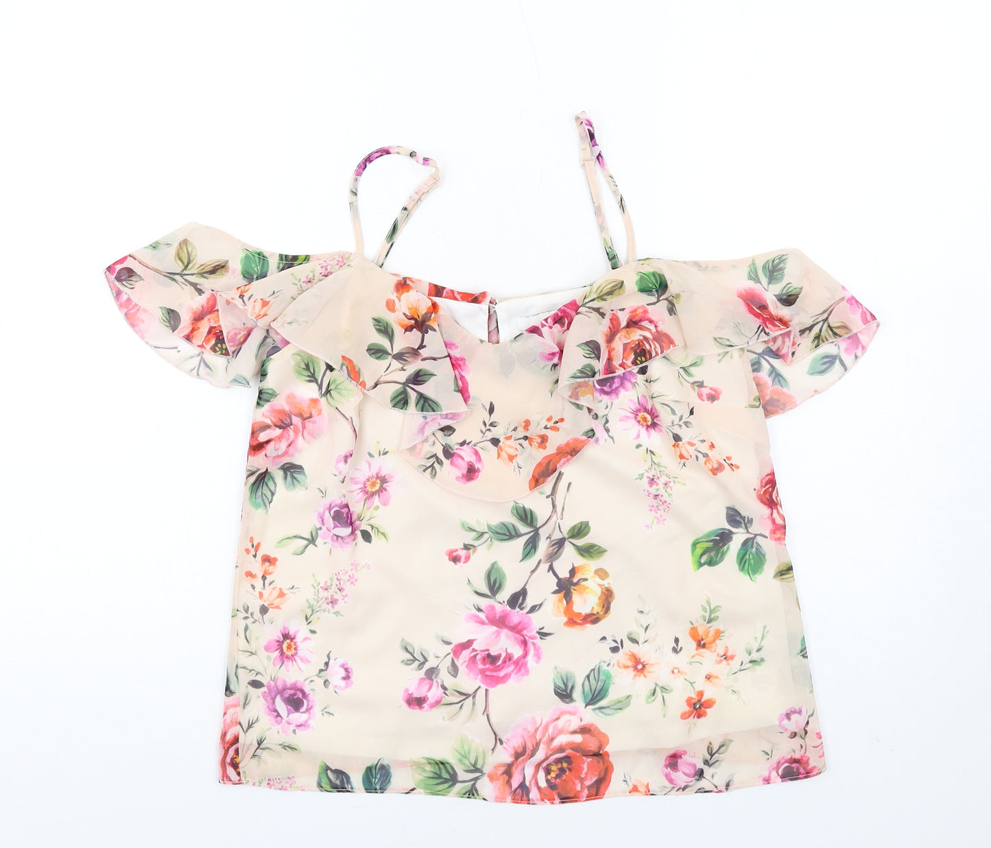 Very Womens Multicoloured Floral Polyester Basic Blouse Size 10 Off the Shoulder - Ruffles