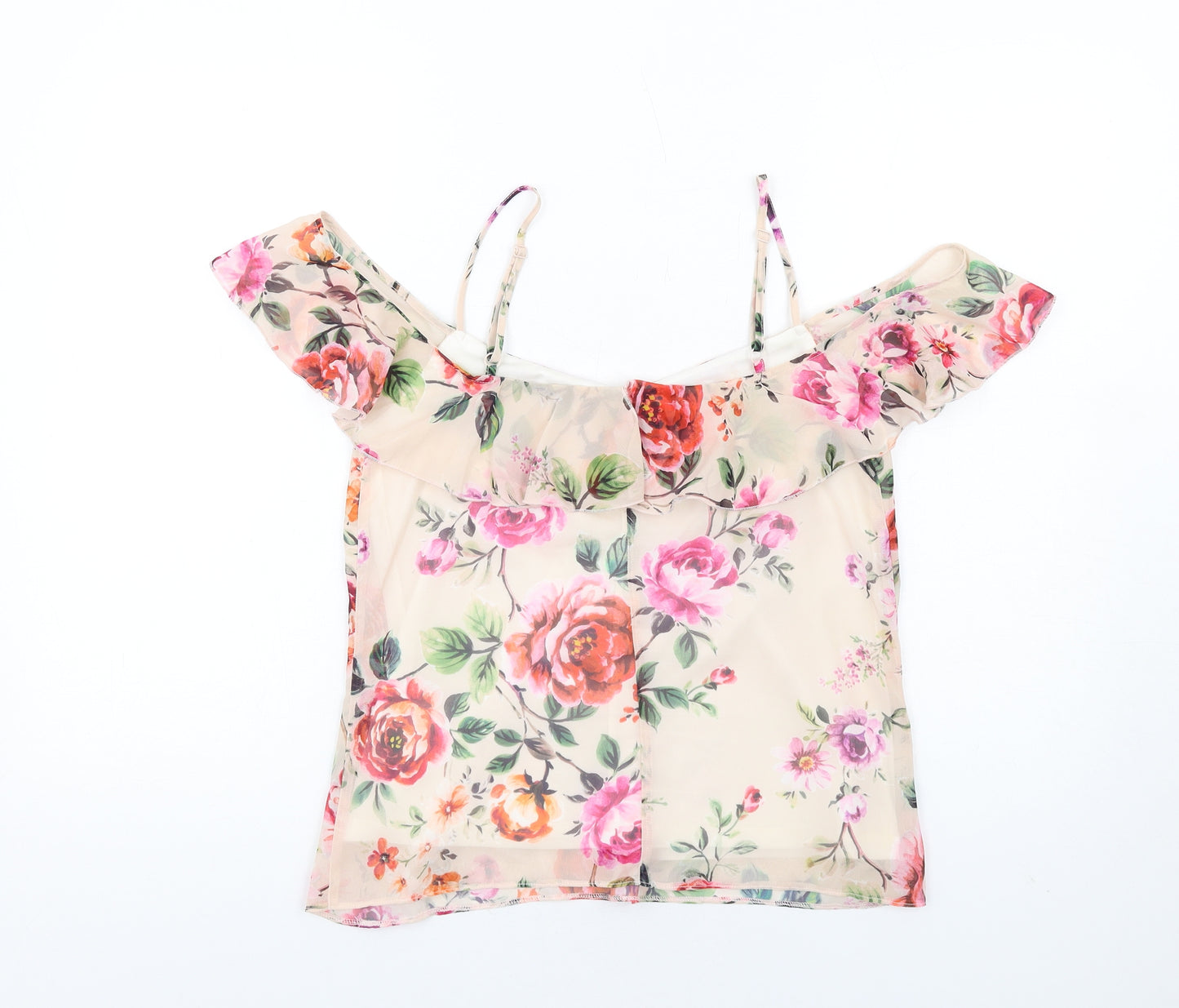 Very Womens Multicoloured Floral Polyester Basic Blouse Size 10 Off the Shoulder - Ruffles