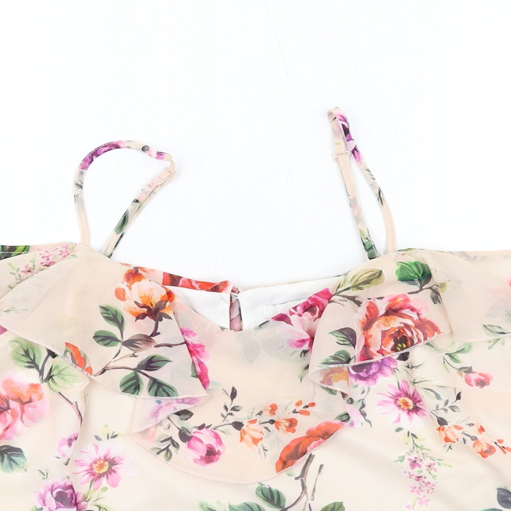 Very Womens Multicoloured Floral Polyester Basic Blouse Size 10 Off the Shoulder - Ruffles